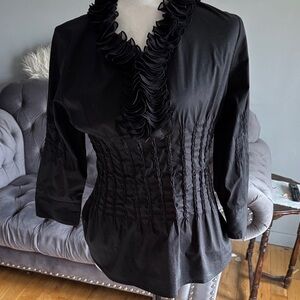 Samuel Dong Elegant Black Ruffled Blouse